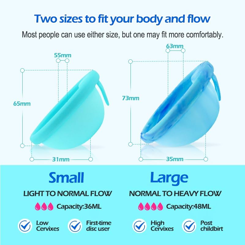 Set  (Small and Large) of Reusable Menstrual Discs with Loop